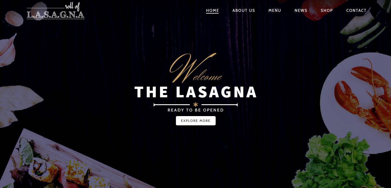 Lasagna restaurant theme hero section